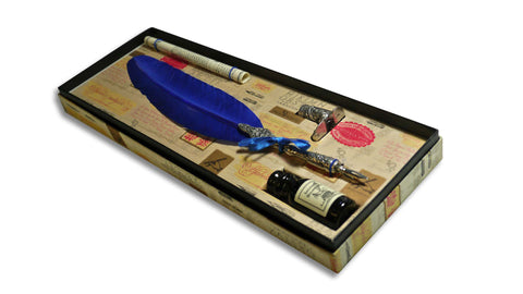 Feather Quill and Ink with Stand - Blue