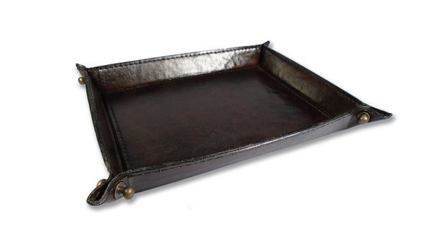 Studded Leather Night Tray - Dark Brown