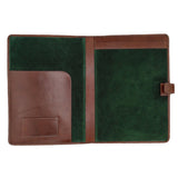 Leather Writing Folder - brown leather with green suede lining