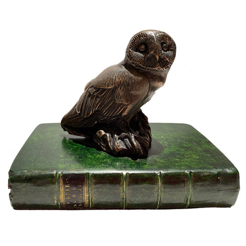 Owl Paperweight on Green Book Base
