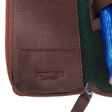 Brown Leather Zipped Triple Pen Case - Close up of Scriptum Oxford embossing on inside