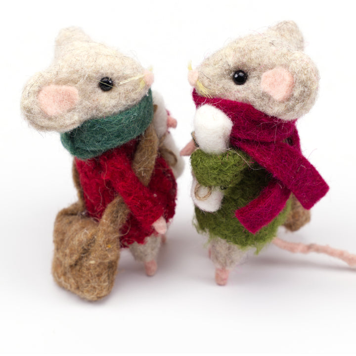 Felt Mice in Coat and Scarf
