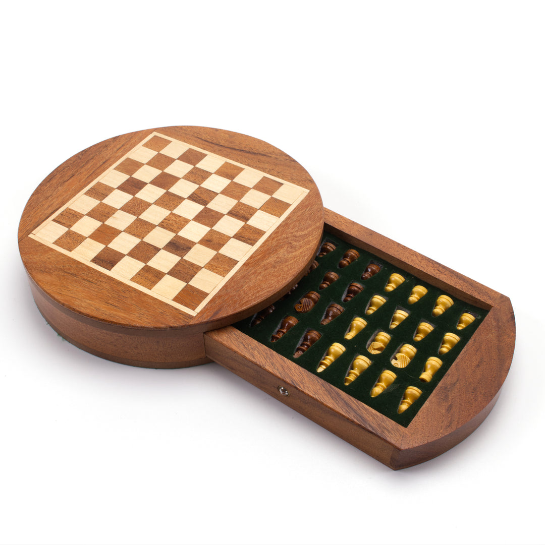 Small Round Wooden Chess Board