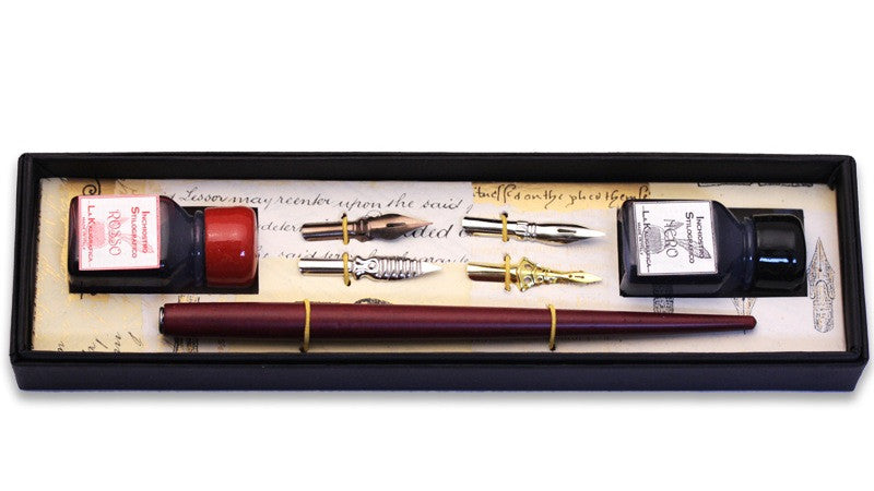 Wooden Dip Pen Set with Ink and Four Nibs
