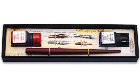 Wooden Dip Pen Set with Ink and Four Nibs