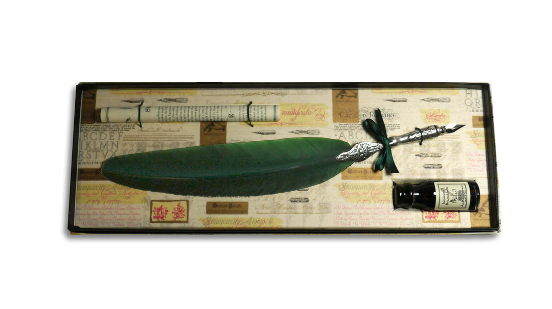Feather Quill and Ink Set - Green
