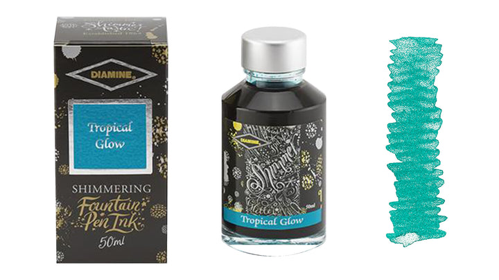Diamine Shimmer Ink for Fountain Pens - Tropical Glow (Turquoise and Silver)