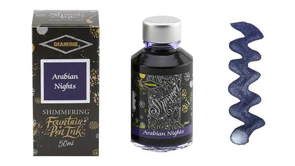 Diamine Shimmer Ink for Fountain Pens - Arabian Nights (Dark Blue and Silver)