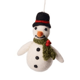 Felt Christmas Decoration - Medium Snowman with Holly Scarf