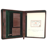 Brown leather writing case with green suede lining