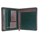 Brown leather writing case with green suede lining
