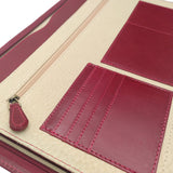 Red leather writing case interior close up
