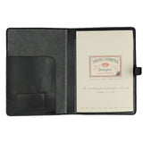 Leather Writing Folder - black leather with grey suede lining