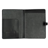 Leather Writing Folder - black leather with grey suede lining