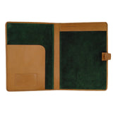 Leather Writing Folder - tan leather with green suede lining