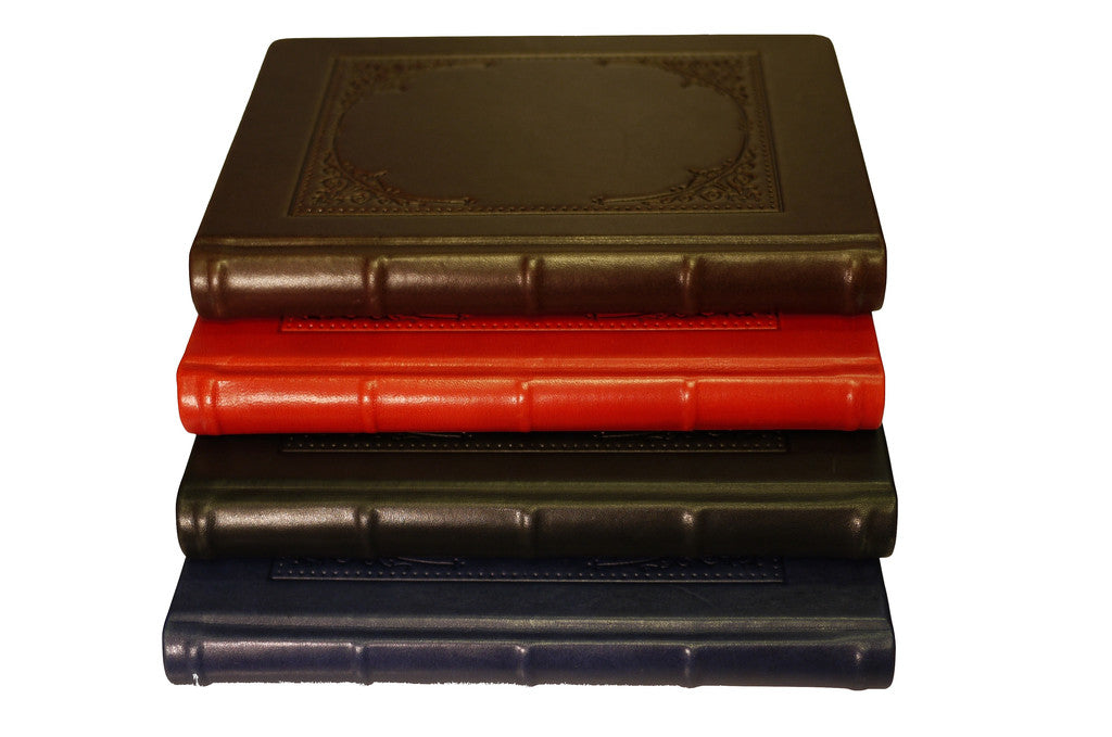 Italian Leather Journal with Embossed WIndow in red, navy, black and brown.