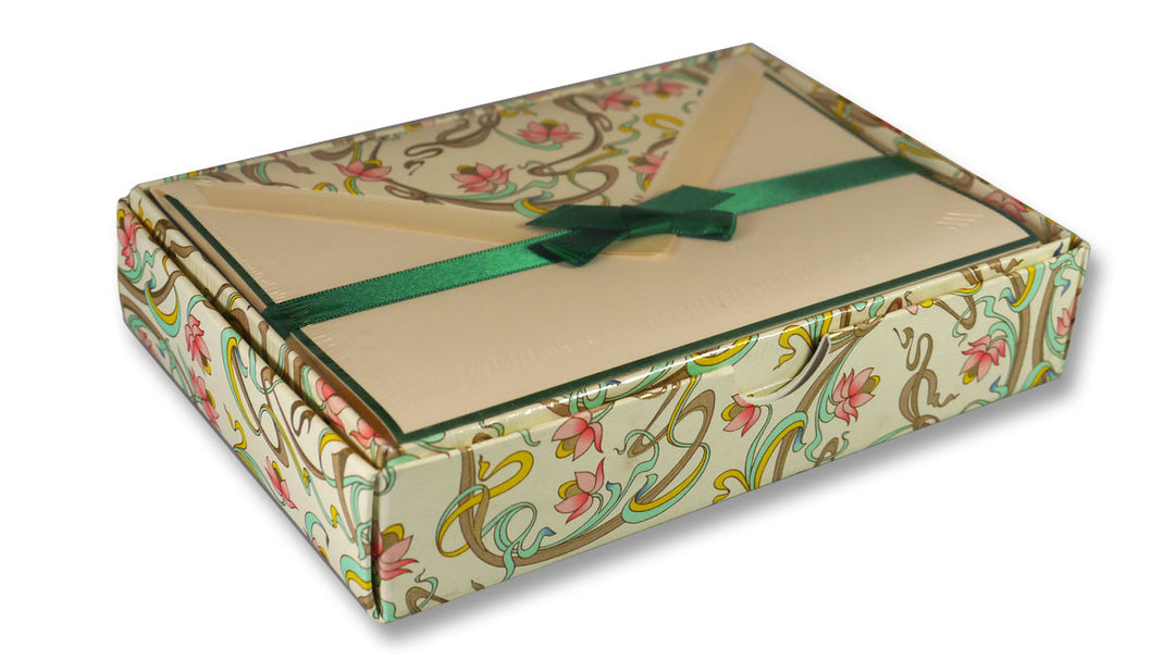Bordered Folded Cards with Art Nouveau Floral Envelopes