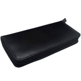 Zipped Leather Triple Pen Case - black, closed