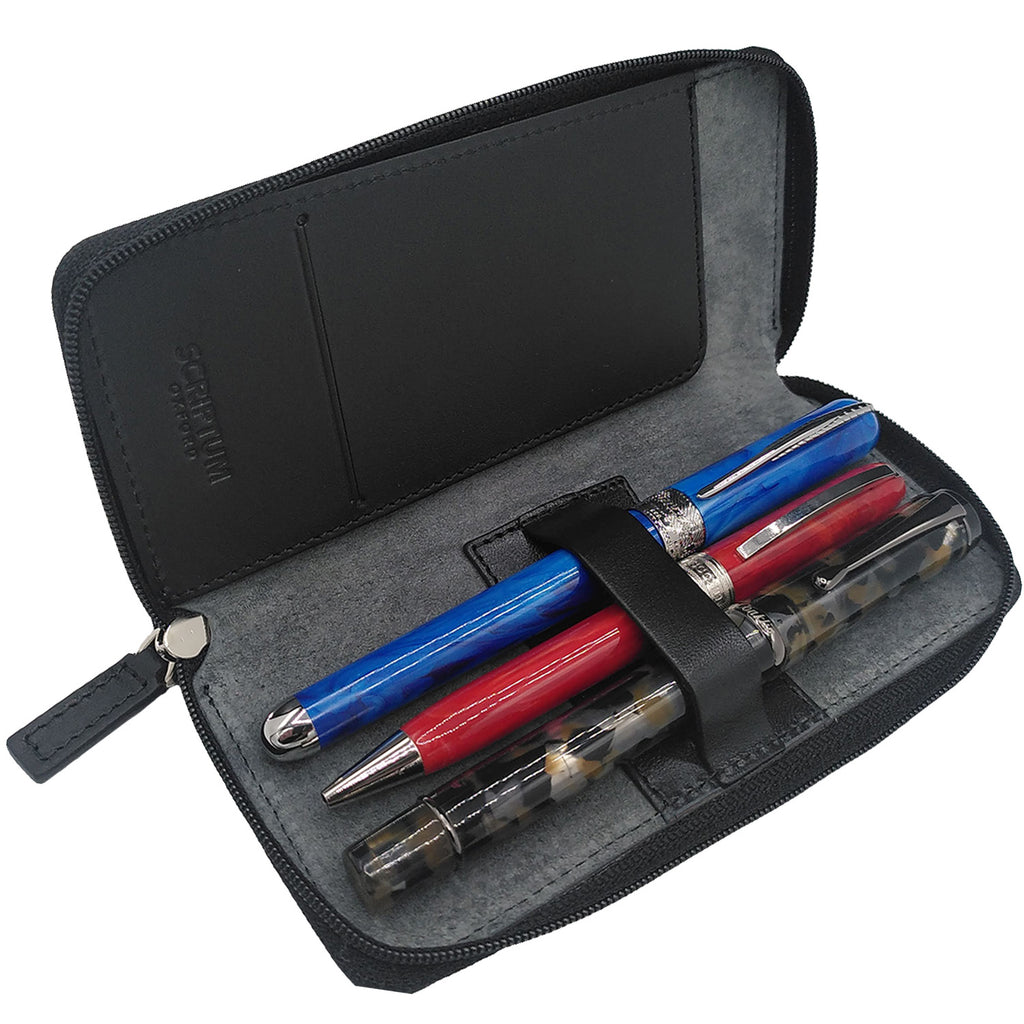 Zipped Leather Triple Pen Case Scriptum Fine Stationery