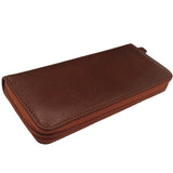 Zipped Leather Triple Pen Case - brown, closed
