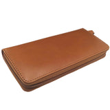 Zipped Leather Triple Pen Case - brown, closed