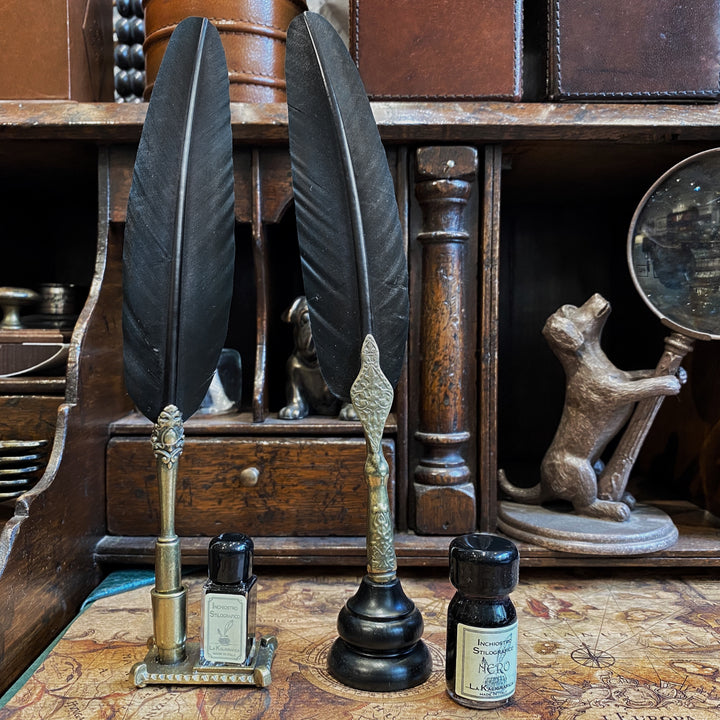 Black Feather Quill with Brass Stand
